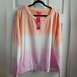 Lilly Pulitzer Sheridan Long Sleeve Sweatshirt Top Cantaloupe Dip Dye XXL